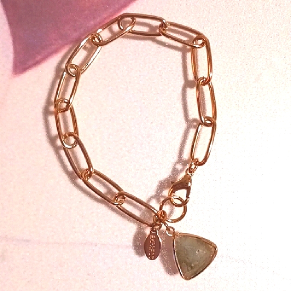 EXPRESS gold tone chain bracelet, stone look charm.